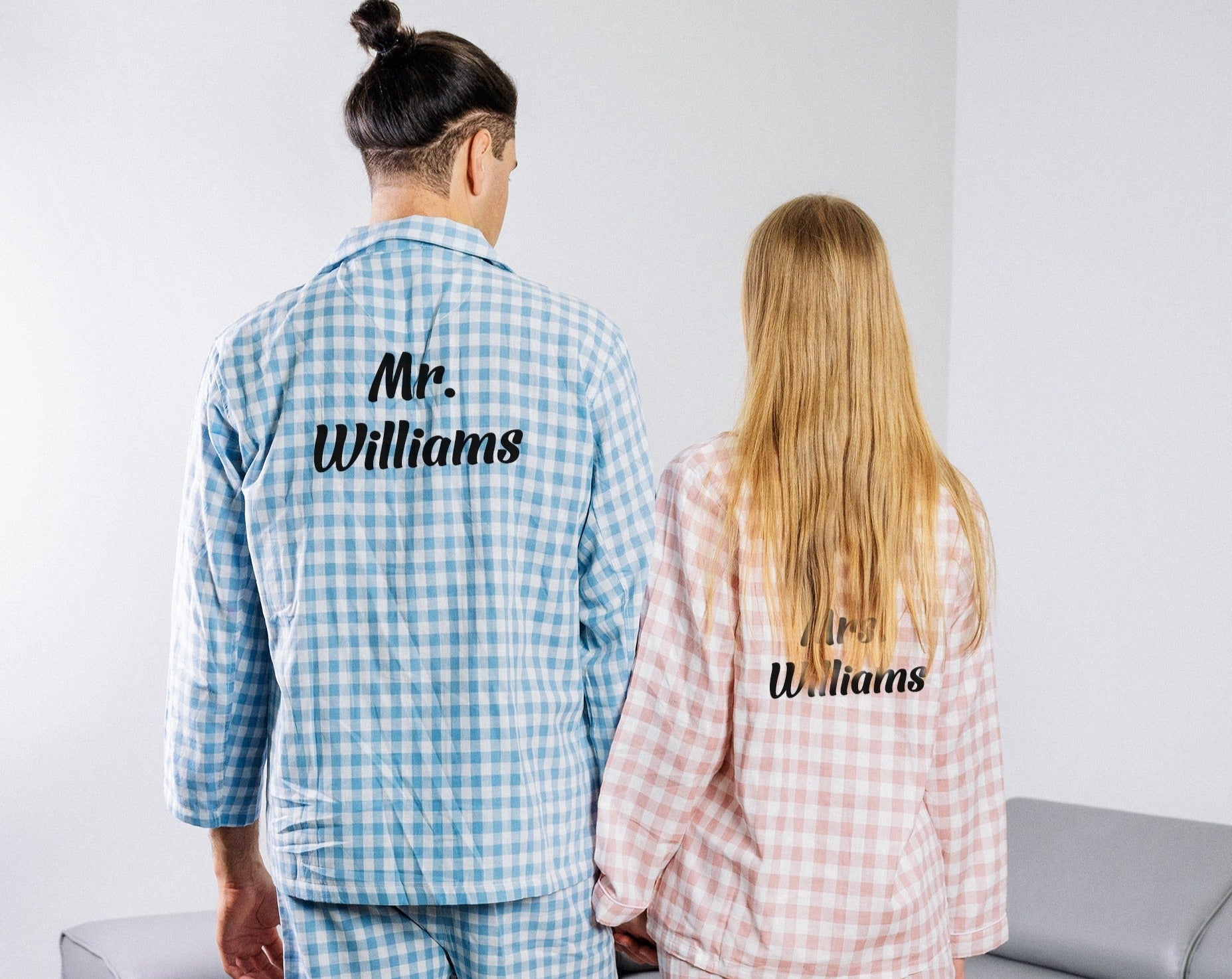 Matching Mr Mrs Plaid 100% Cotton Pajama Set Long Sleeve + 
