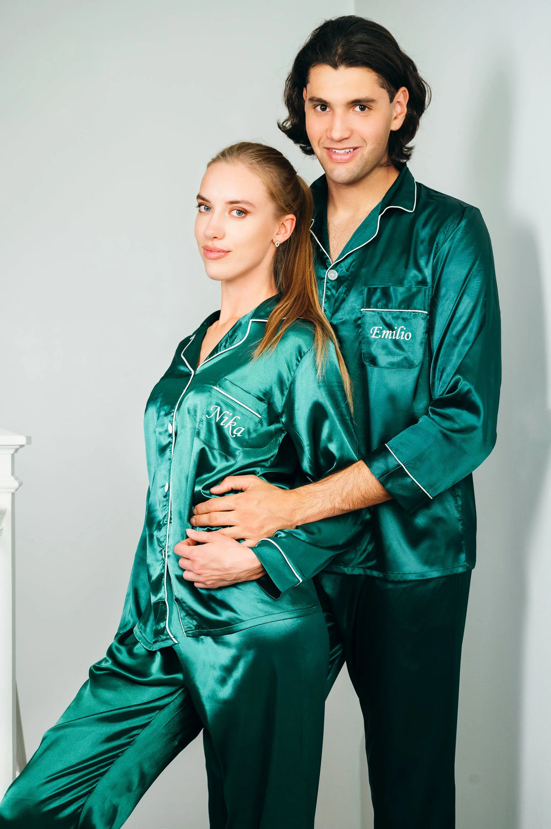 Women's Green Satin Pajamas Set Sleeveless
