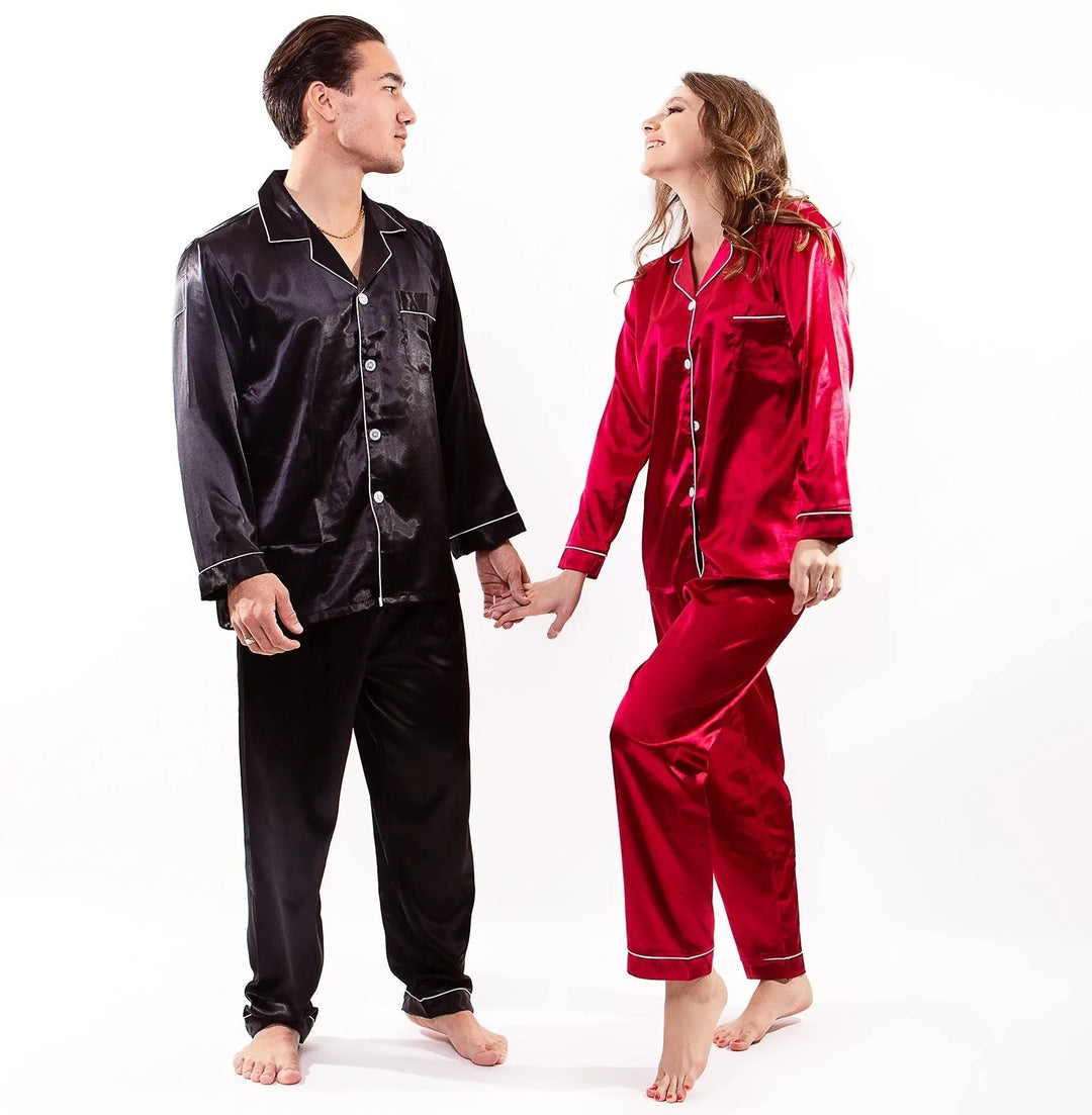 Matching Satin Pajama Sets for Couple Long Sleeves + Pants – Sunny