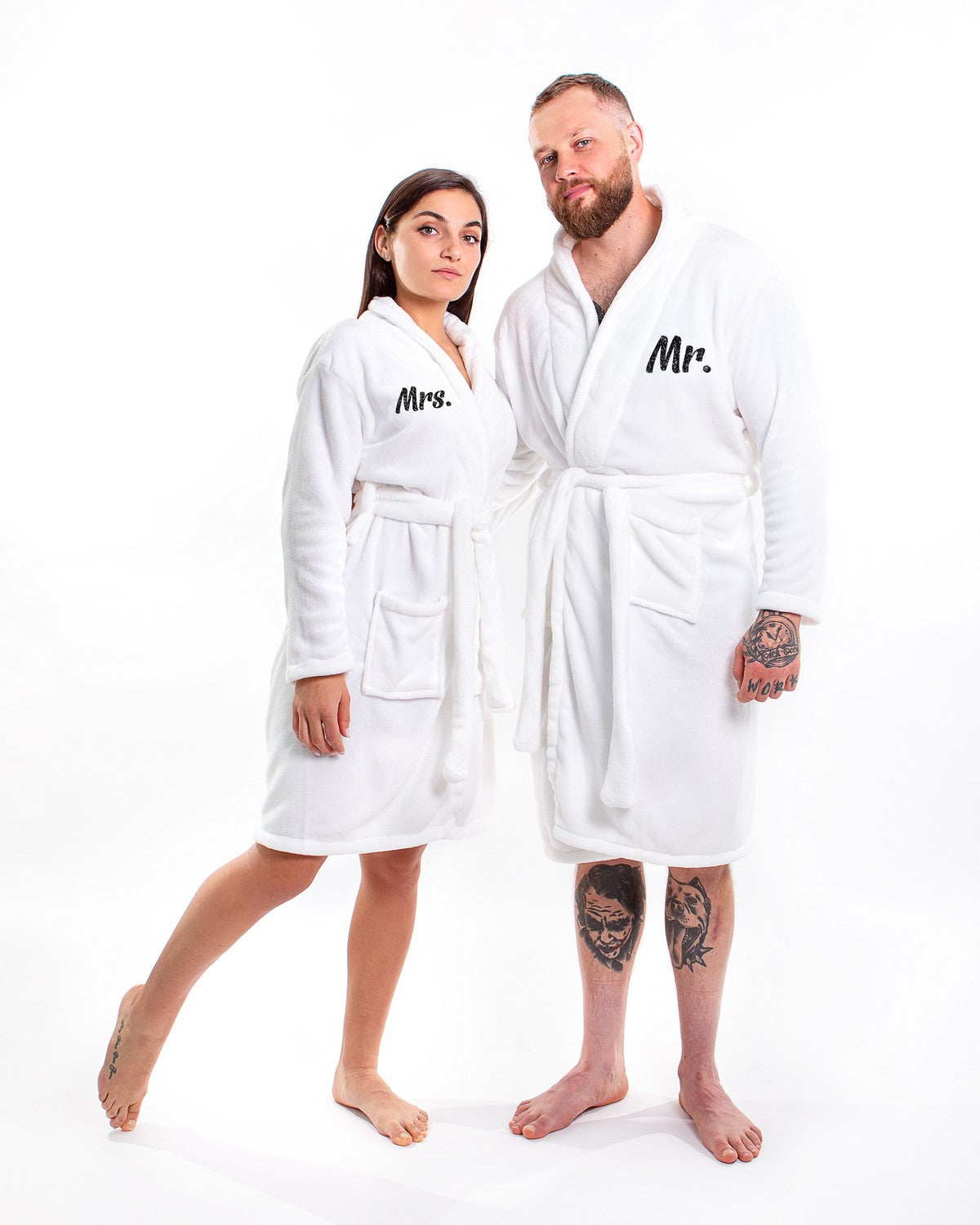 Hotel Edition White Waffle/Terry Men Bathrobe, with Silver Name (at Front)  Personalized (L)