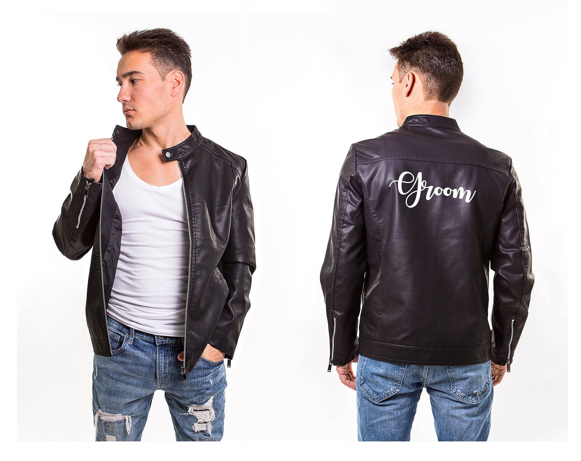 Custom Faux Leather Jacket with Flowers