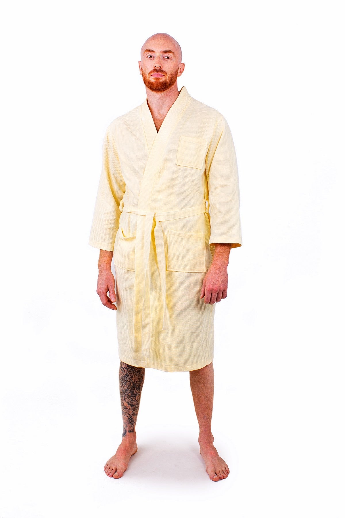 Men’s Custom Long Cotton Waffle Robe - men’s robes