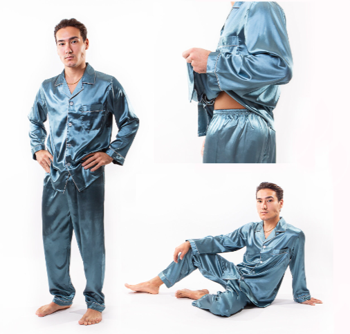 Men’s Satin Pajama Set Long Sleeves + Pants - Men’s Pajamas