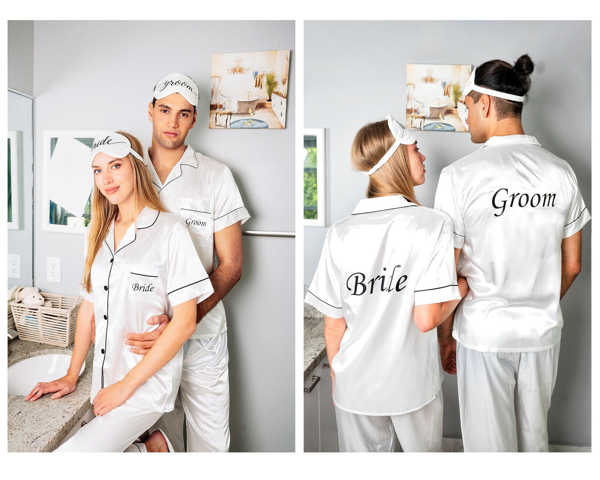 Men’s Satin Pajama Set Short Sleeves + Pants - Men’s Pajamas