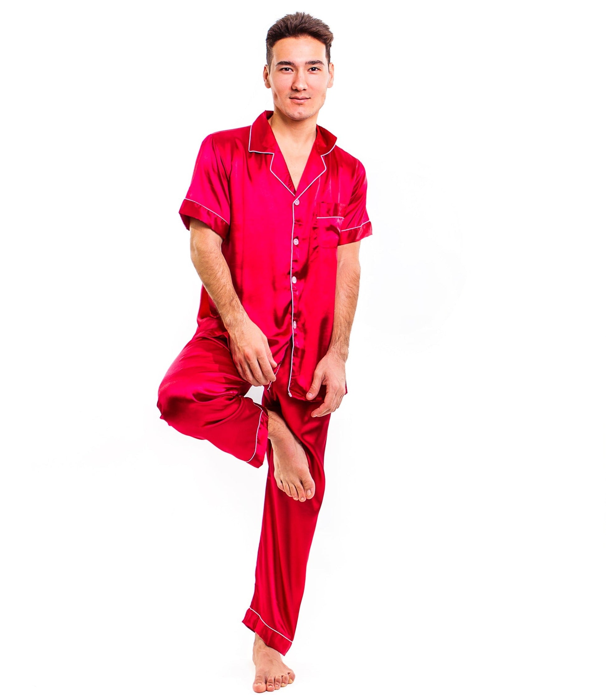 Men’s Satin Pajama Set Short Sleeves + Pants - Men’s Pajamas