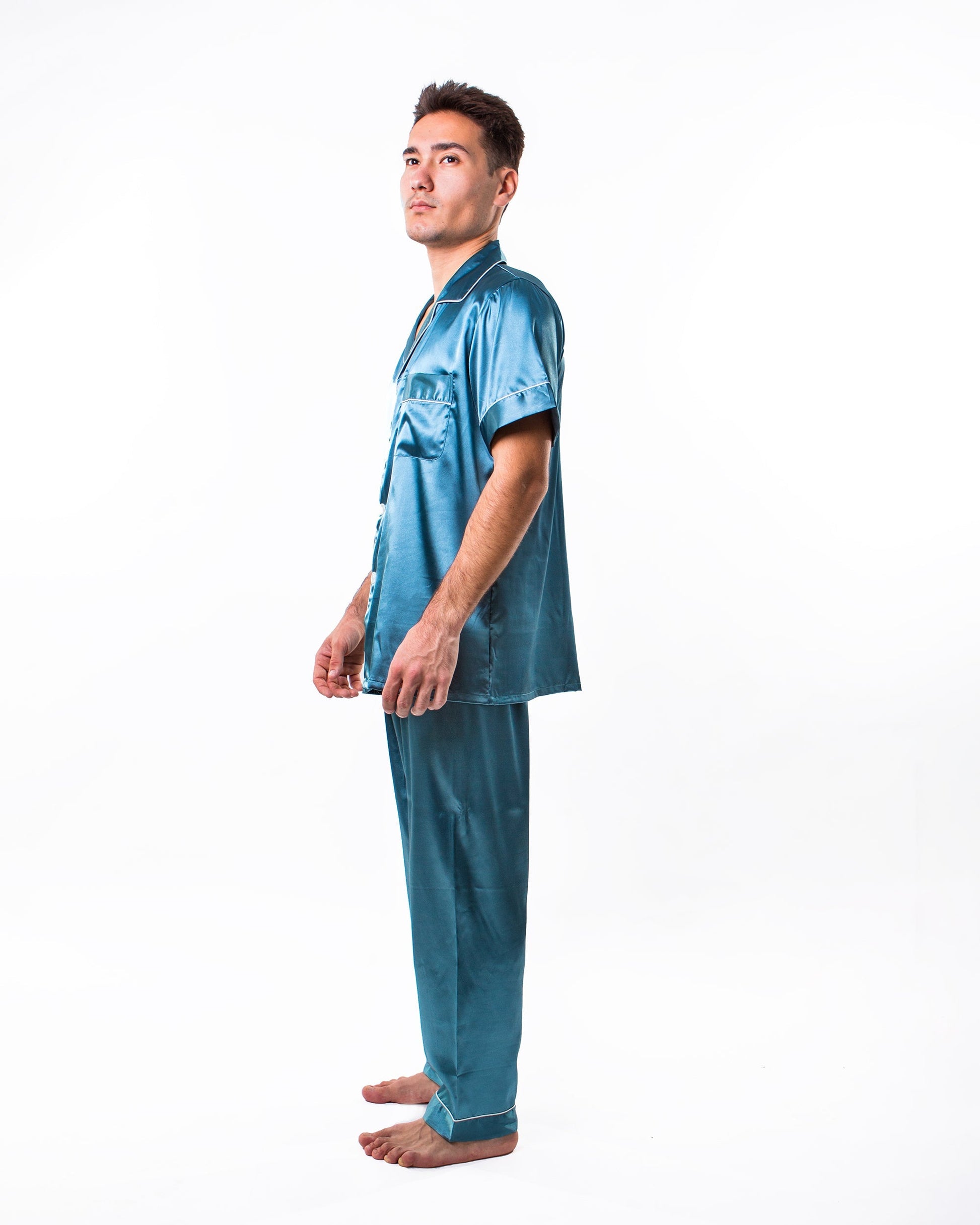 Men’s Satin Pajama Set Short Sleeves + Pants - Men’s Pajamas
