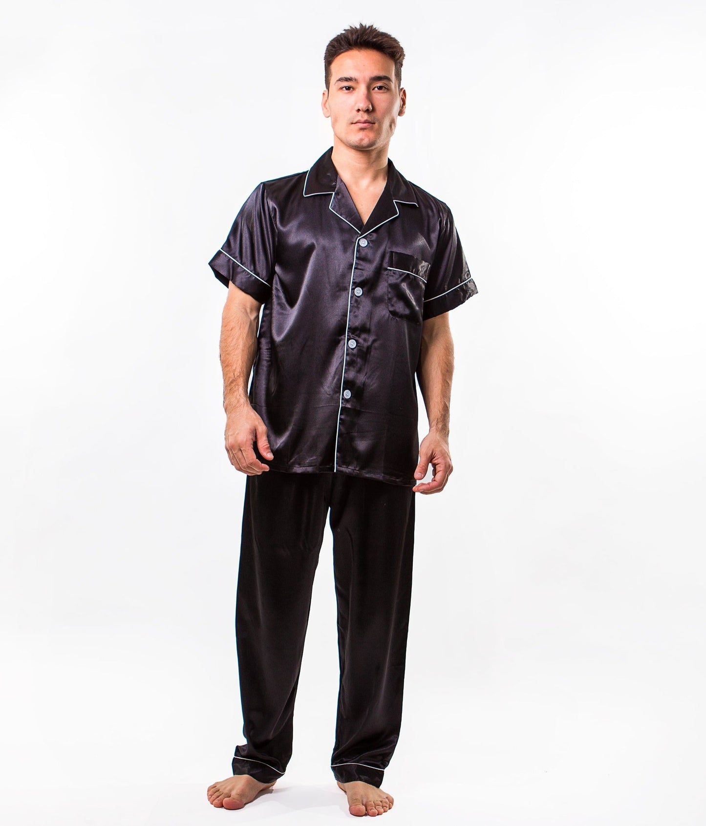 Men’s Satin Pajama Set Short Sleeves + Pants - Men’s Pajamas