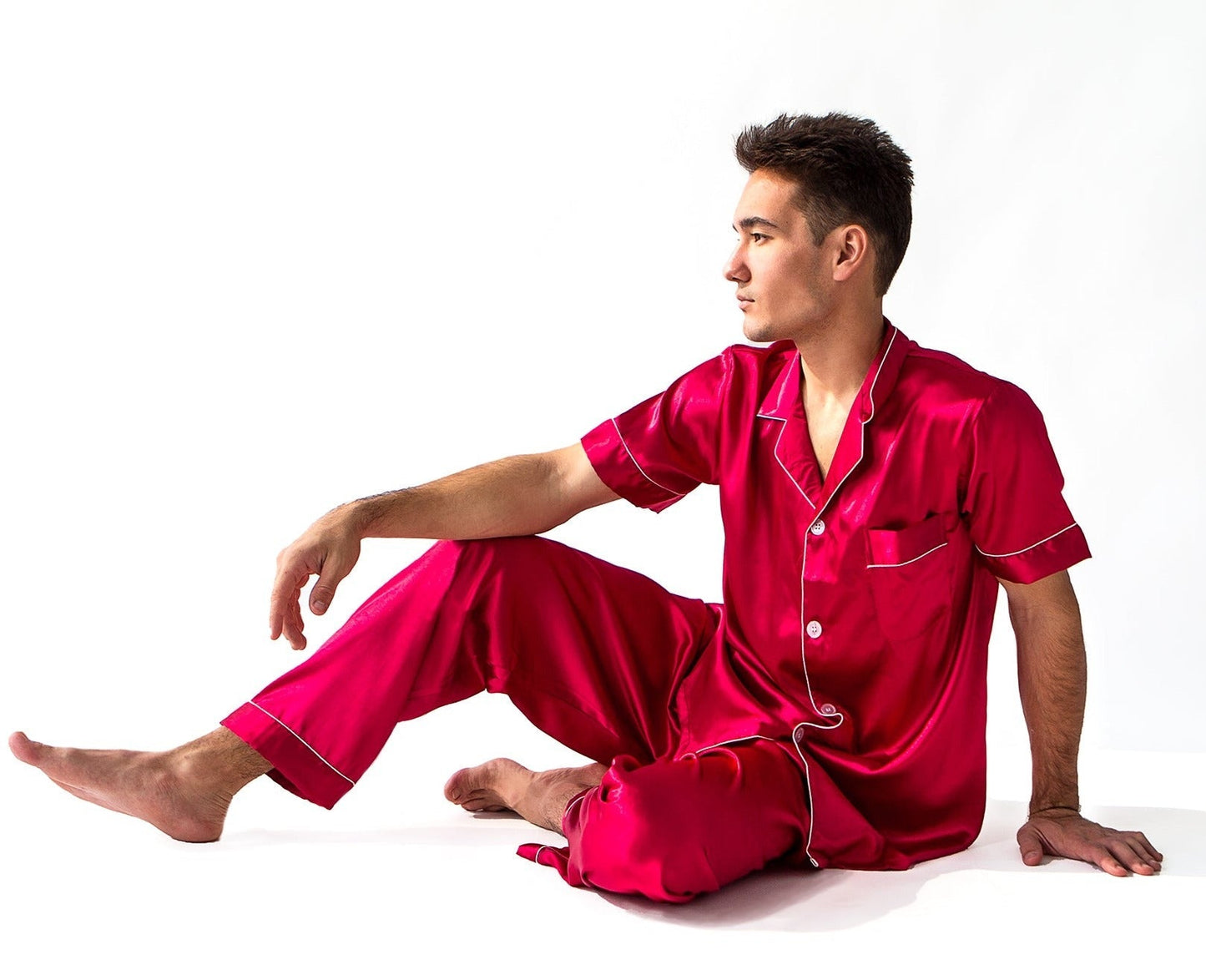 Men’s Satin Pajama Set Short Sleeves + Pants - Men’s Pajamas