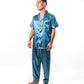 Men’s Satin Pajama Set Short Sleeves + Pants - S / Turquoise