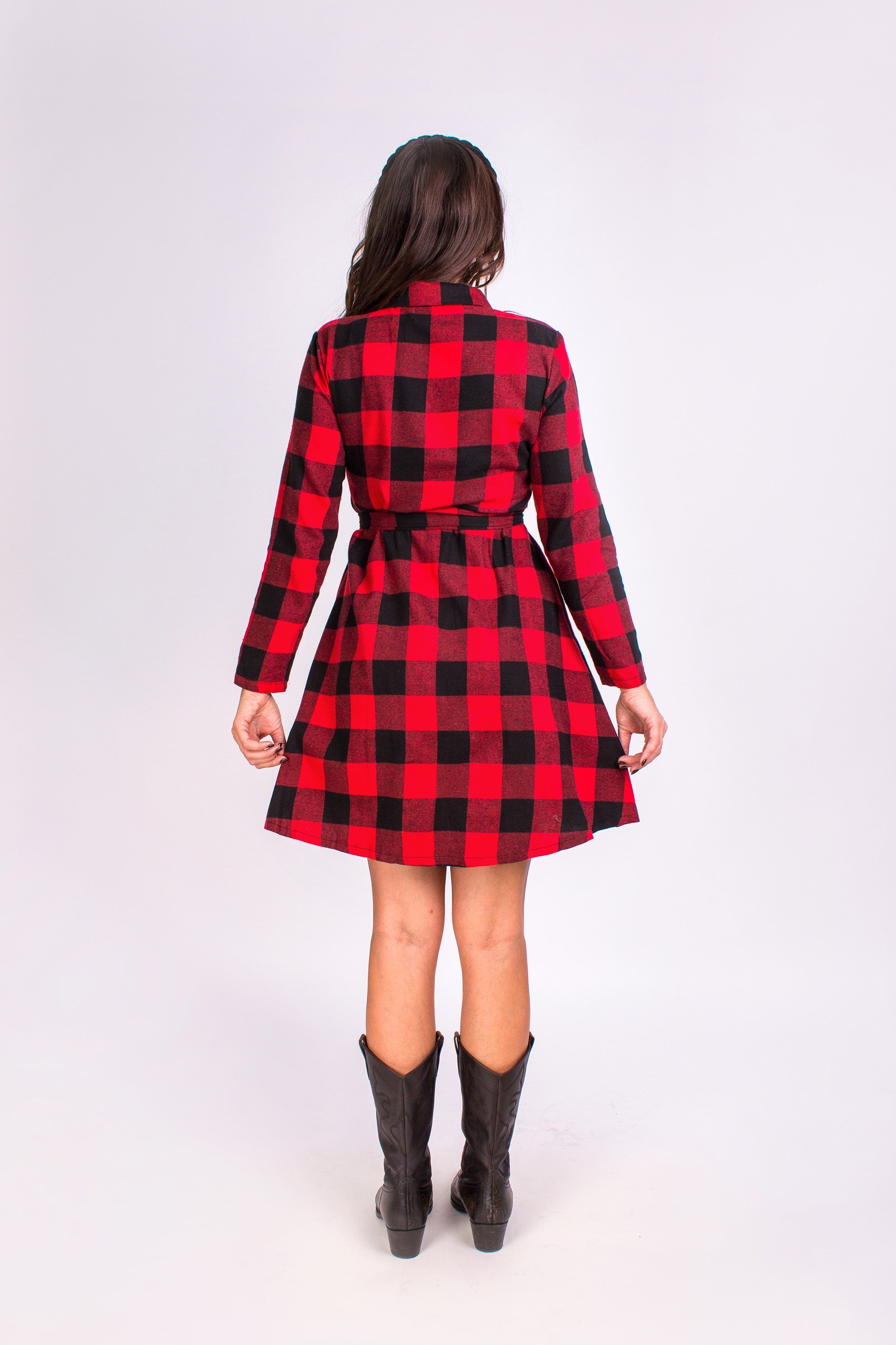 Christmas Red Plaid Family Matching Long-sleeve Dresses and Shirts Sets