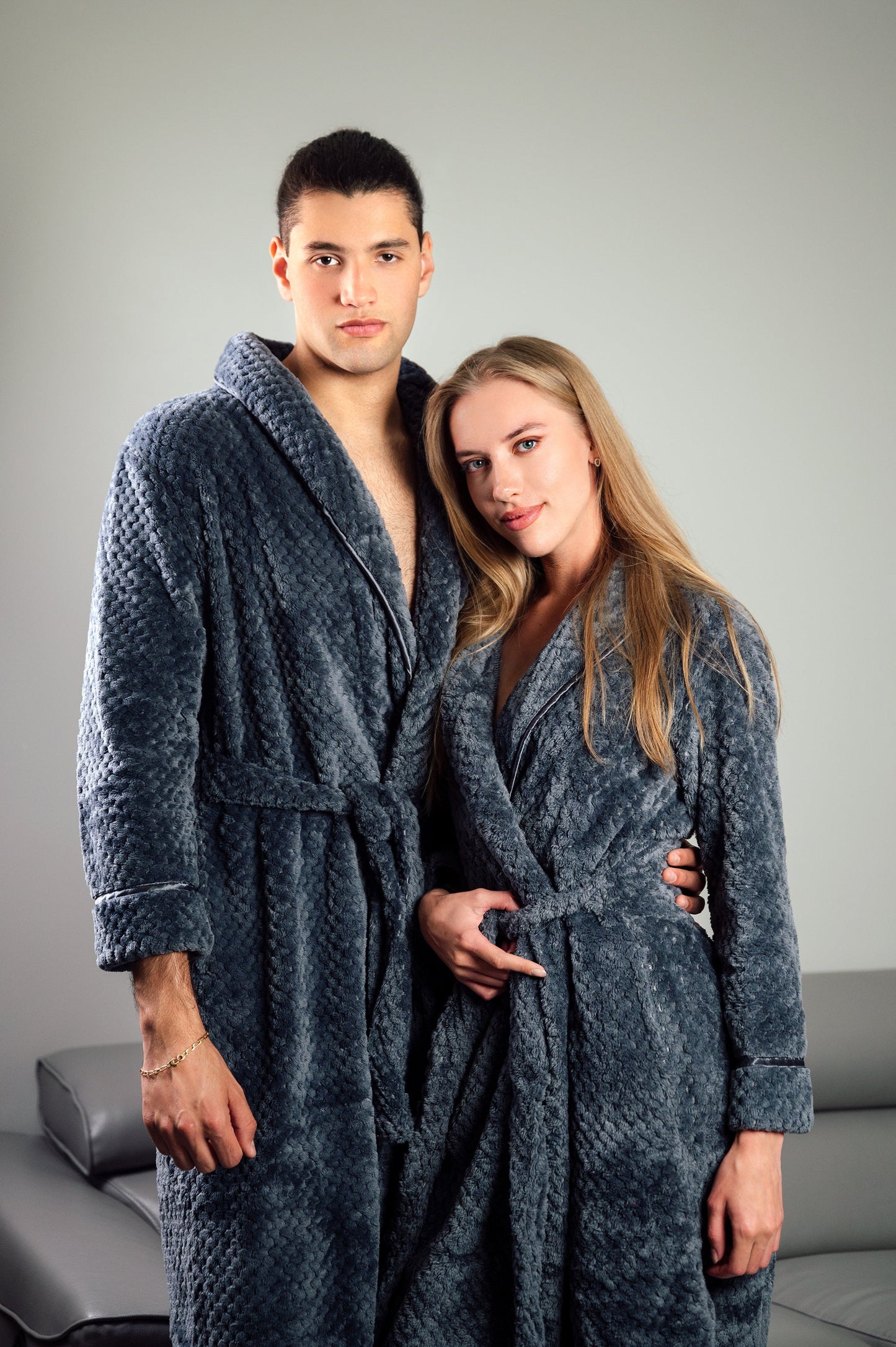 Couple Custom Long Bathrobes - Women S/M / Grey - custom 