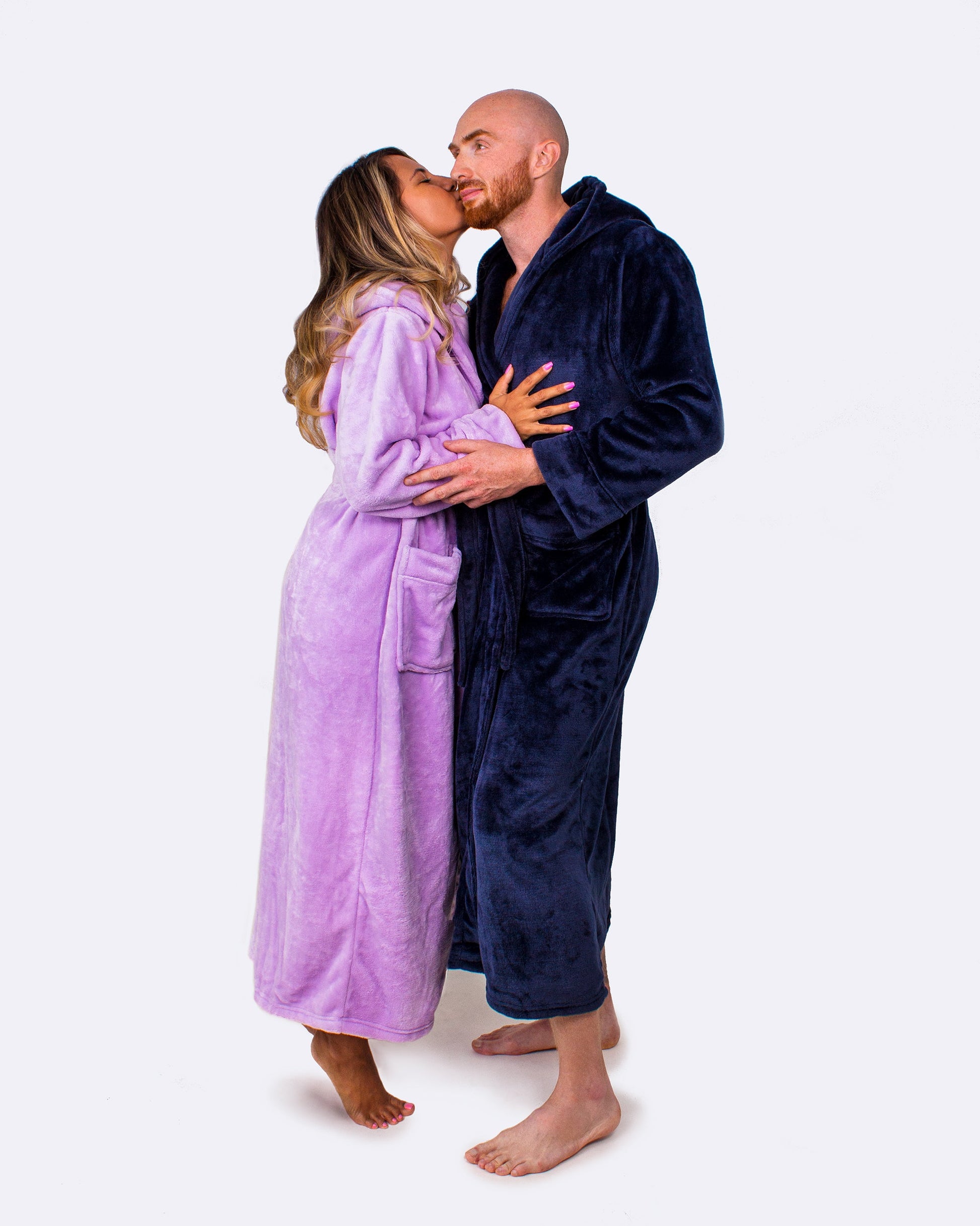 Mr and Mrs Custom Hooded Long Bathrobes - Women S / Lavender