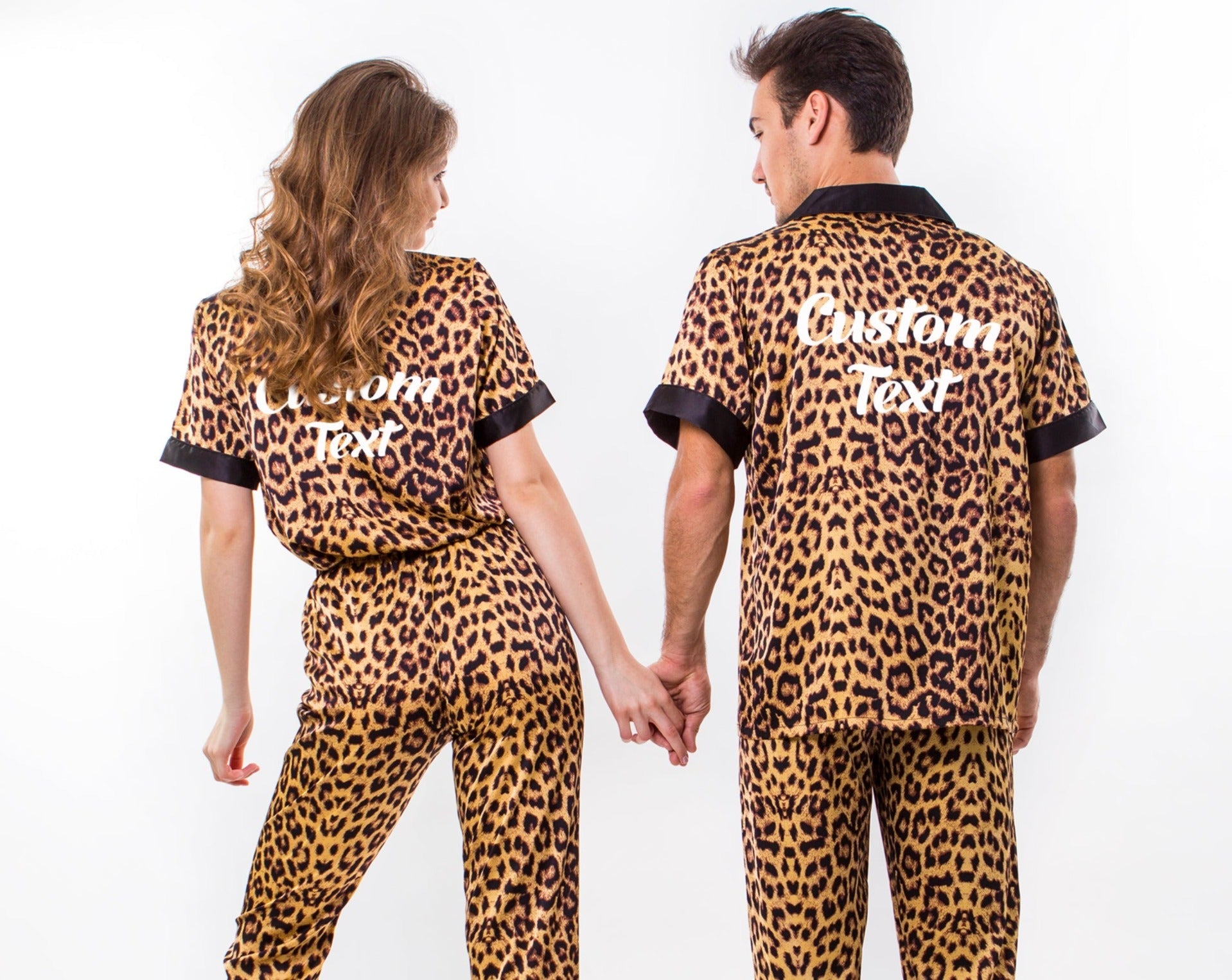 Set Anniversary Pjs, Xmas Pajamas – Miami Pajamas Gifts gift Sunny Honeymoon for Pajamas Wedding Custom Boutique Leopard Satin Gift, Couple,