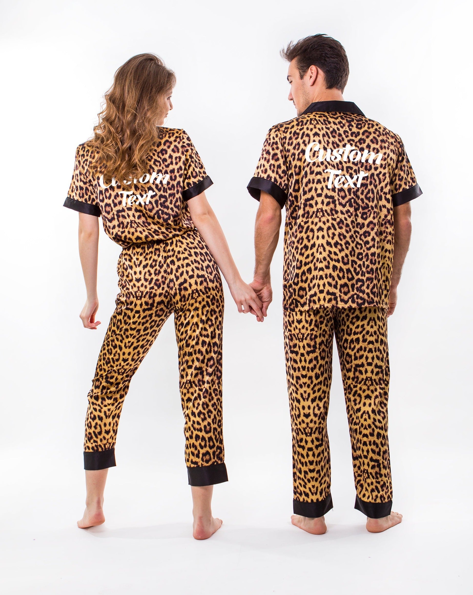 Honeymoon Gifts Pjs, – Custom Pajamas Anniversary Pajamas Couple, Satin Gift, for Wedding Sunny gift Xmas Leopard Set Miami Boutique Pajamas
