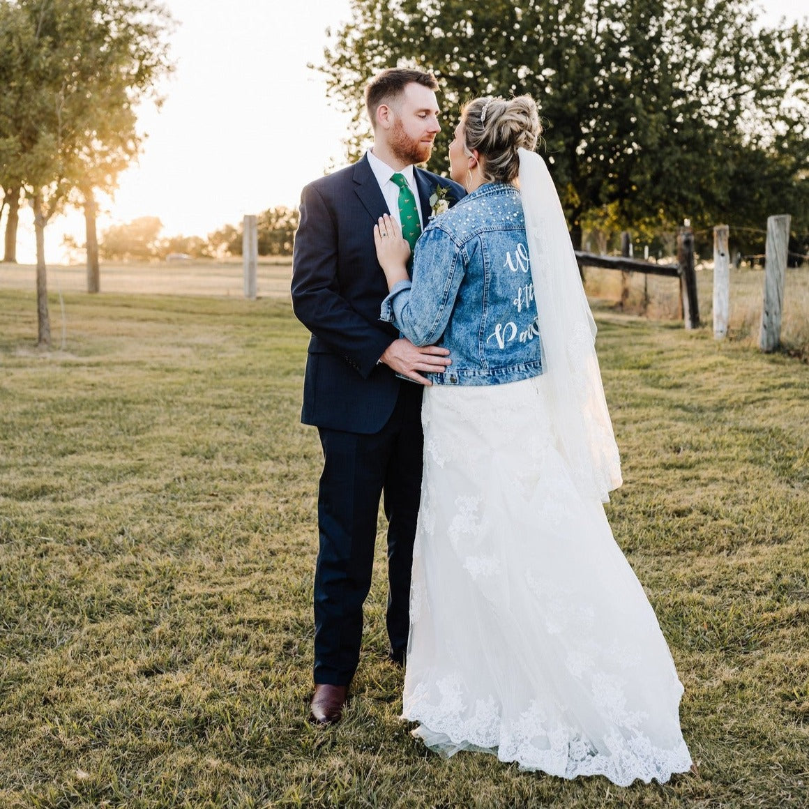 Denim jacket clearance over wedding dress