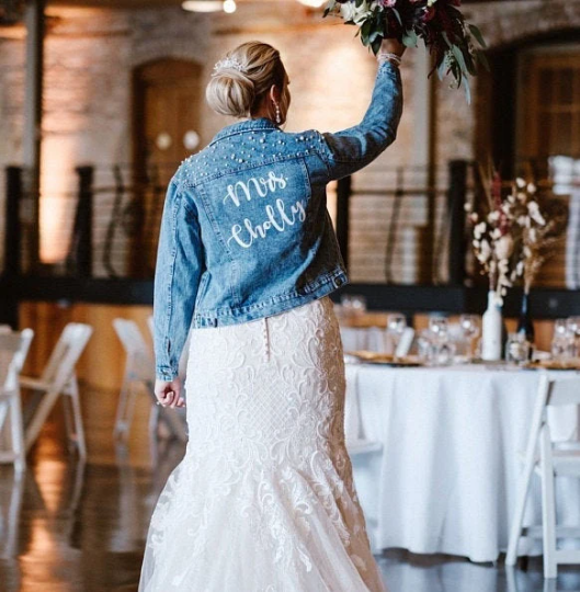 Mrs Custom Wedding Denim Jacket with Pearls – Sunny Boutique Miami