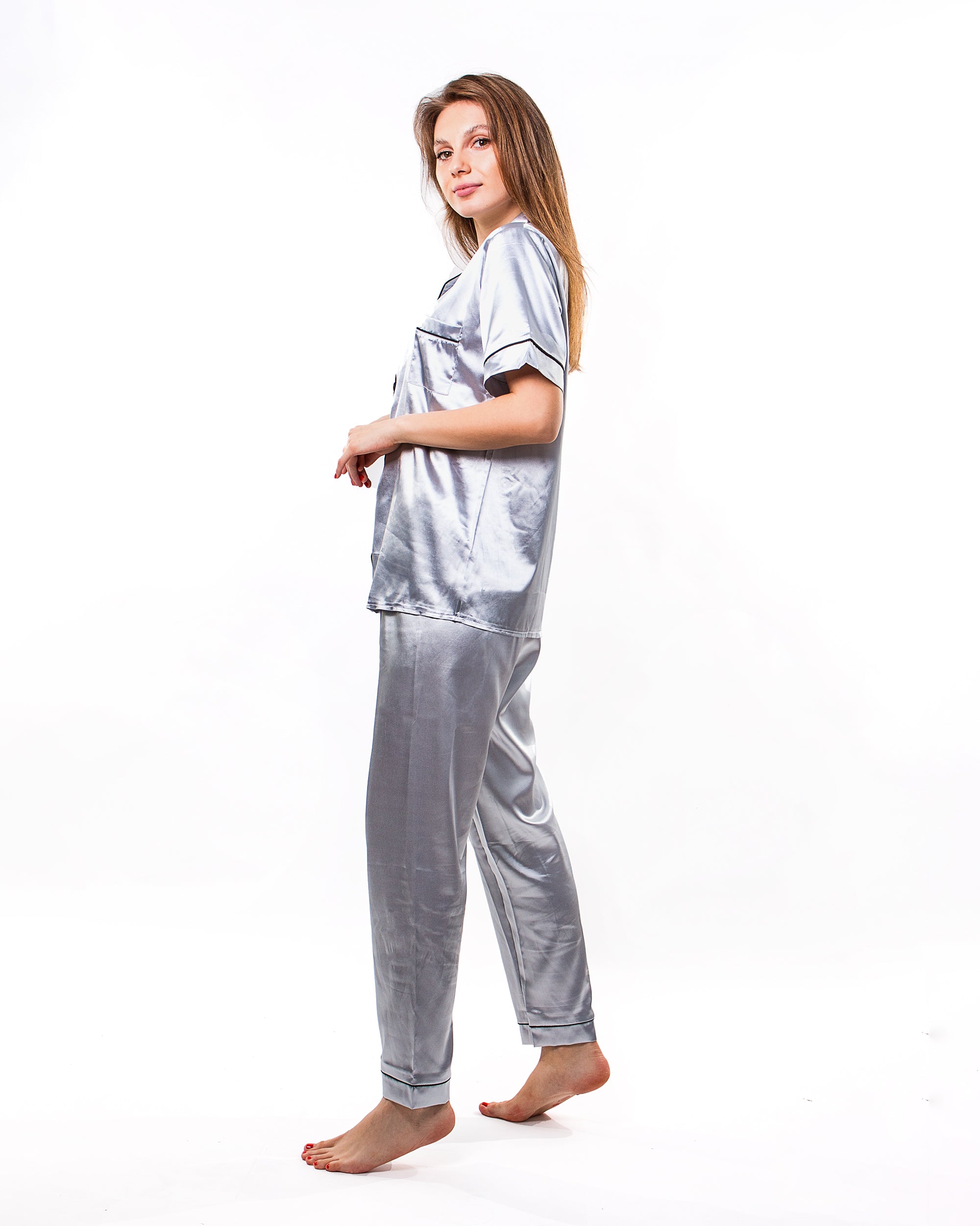 Grey satin pjs hot sale