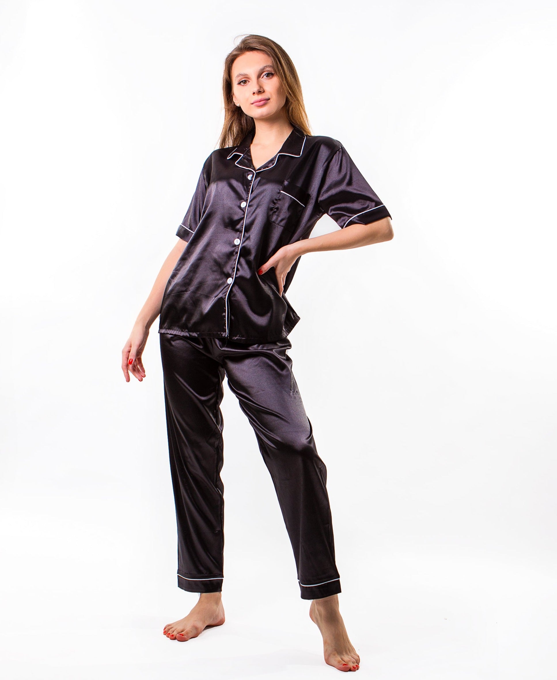 Personalized PJ Set, black short sleeve with long pants bridesmaid