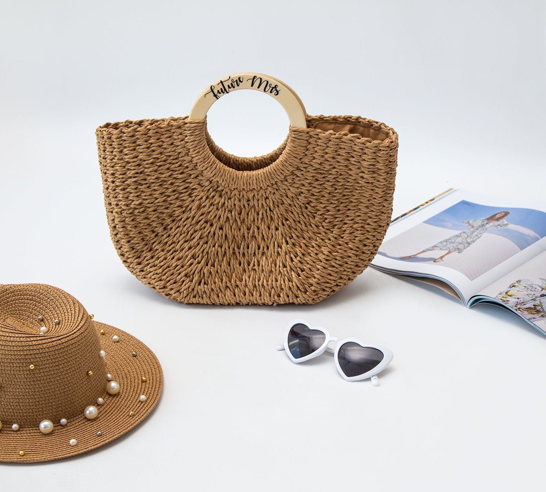 Personalized Beach Bag with Wooden Handle style7 - Beach Bag