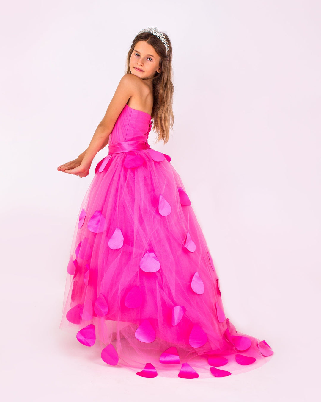 lovely pink dress Lovely Pink Tulle Long Party Dress With Flowers, Pink Tulle Sweet 16 Gown fg3286