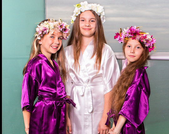 Set of 7 Flower Girl Kids Satin Robes-Script