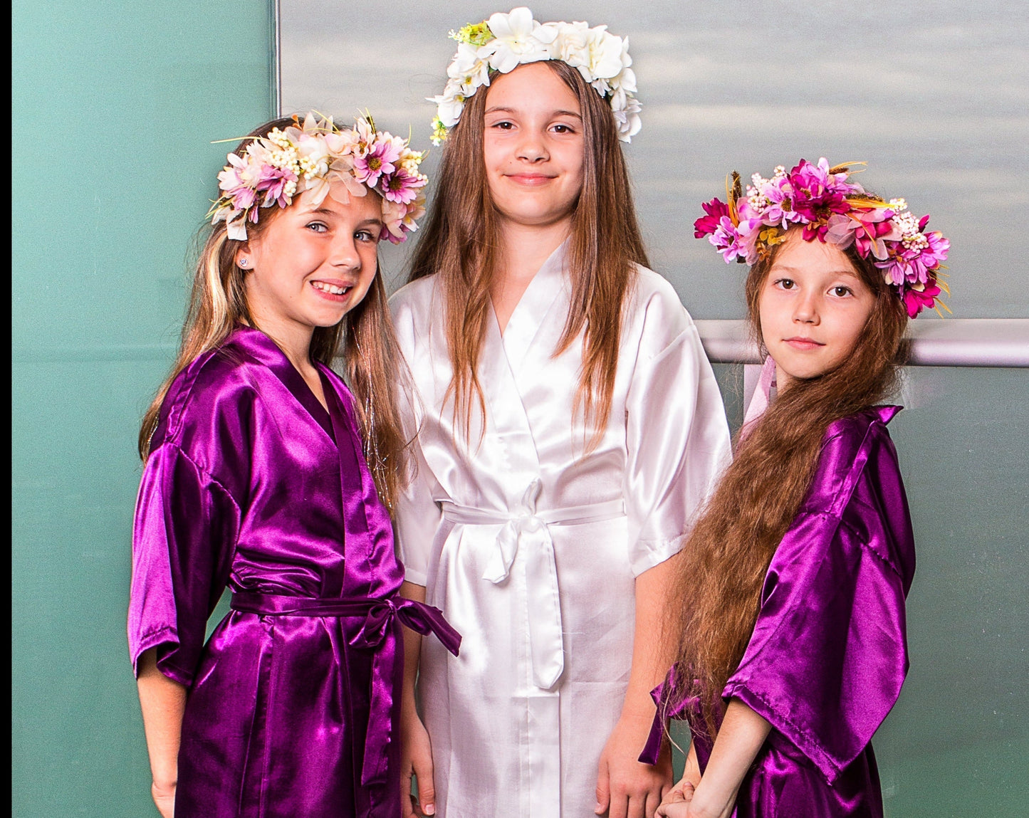 Set of 13 Flower Girl Kids Satin Robes-Script