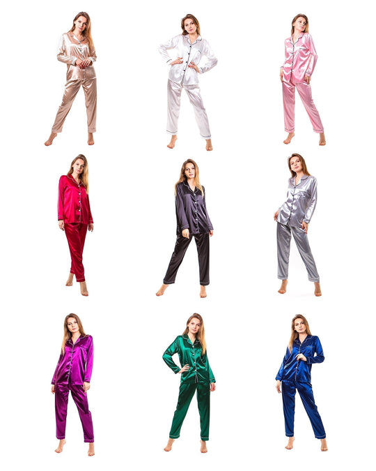 Customized Bridesmaid Satin Pajama Sets Long Sleeves+Pants -