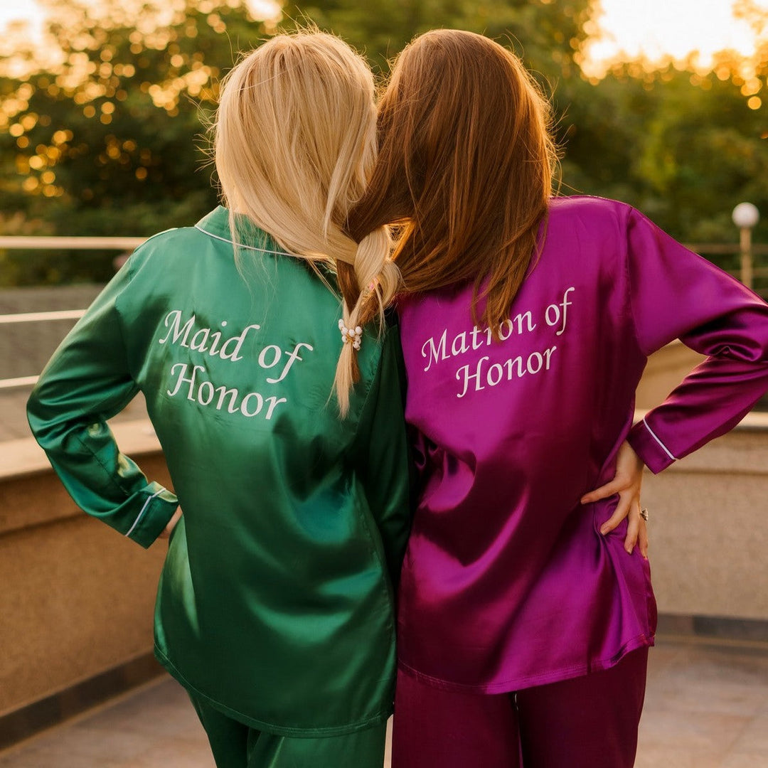 Customized Bridesmaid Satin Pajama Sets Long Sleeves+Pants -