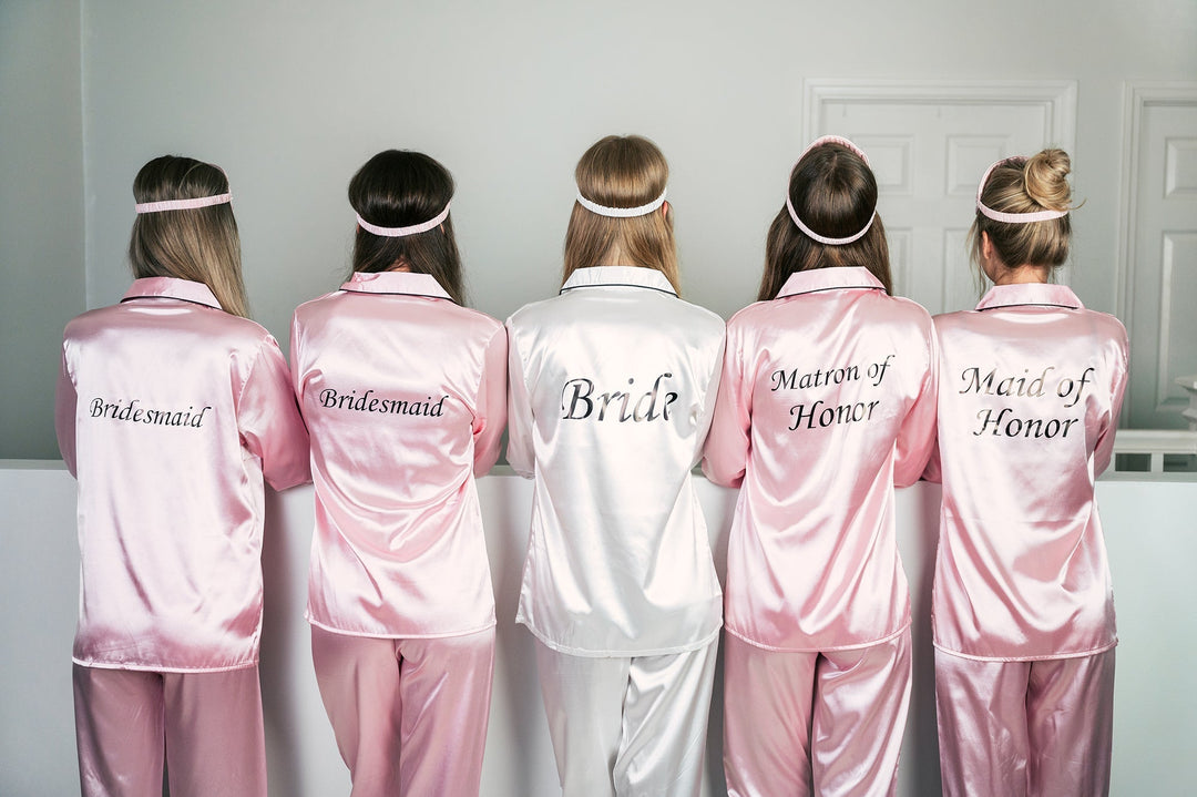 Satin Pajama Sets Long Sleeves +Pants Customized Bridesmaid 