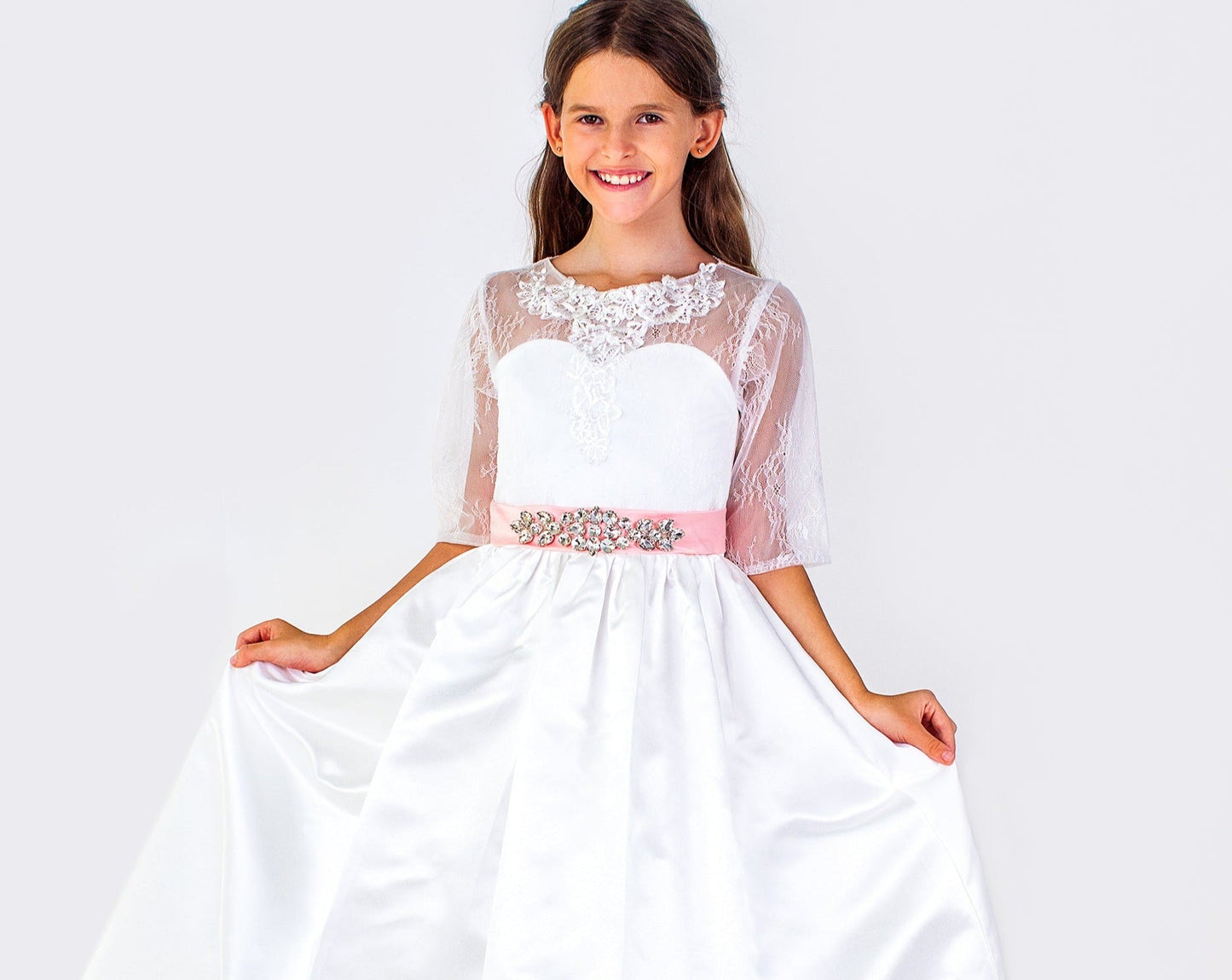 Flower Girls Dress With Bow Elegant First Holy Communion
