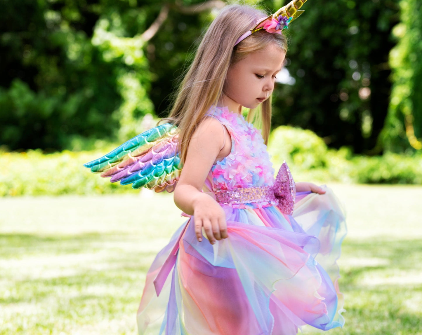 Unicorn Flower Rainbow Girl Tutu Dress Set
