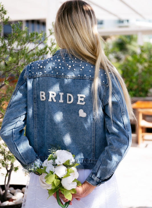 Wedding Denim Jacket with Pearls Letters - Custom jackets