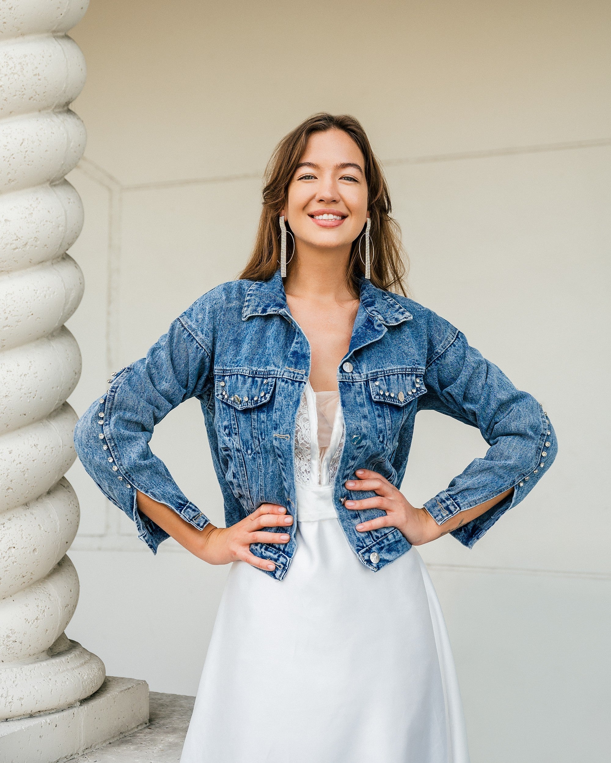 Womens denim clearance jacket with bling