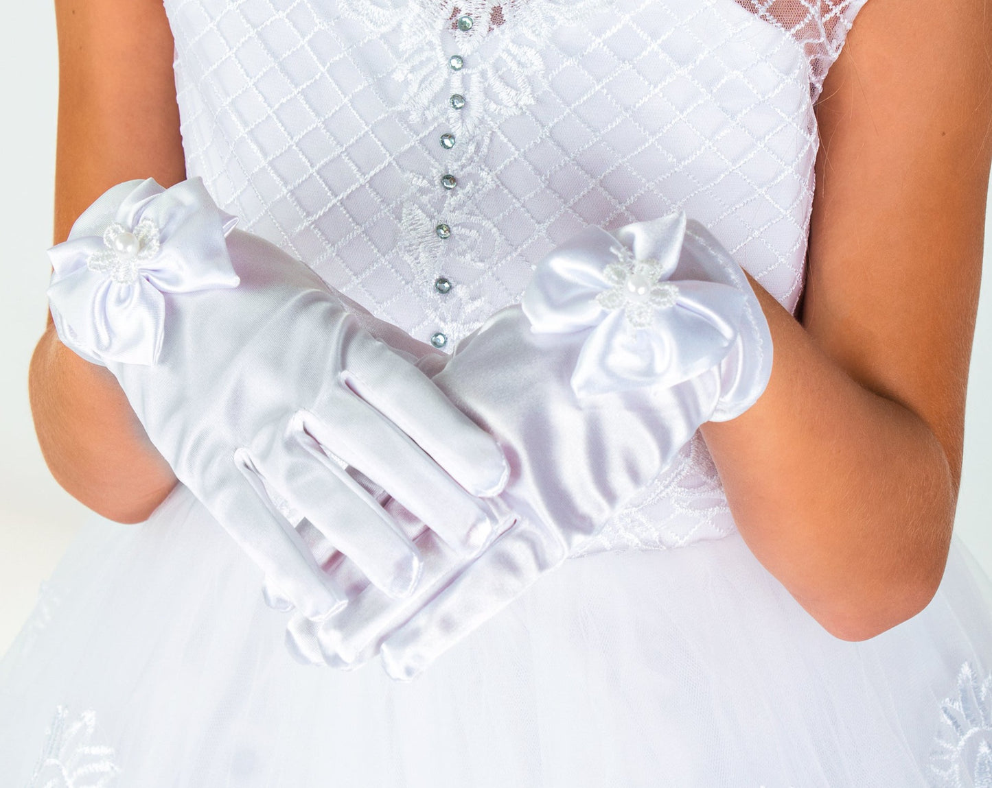 Wedding Flower Girl Short Gloves with Bow