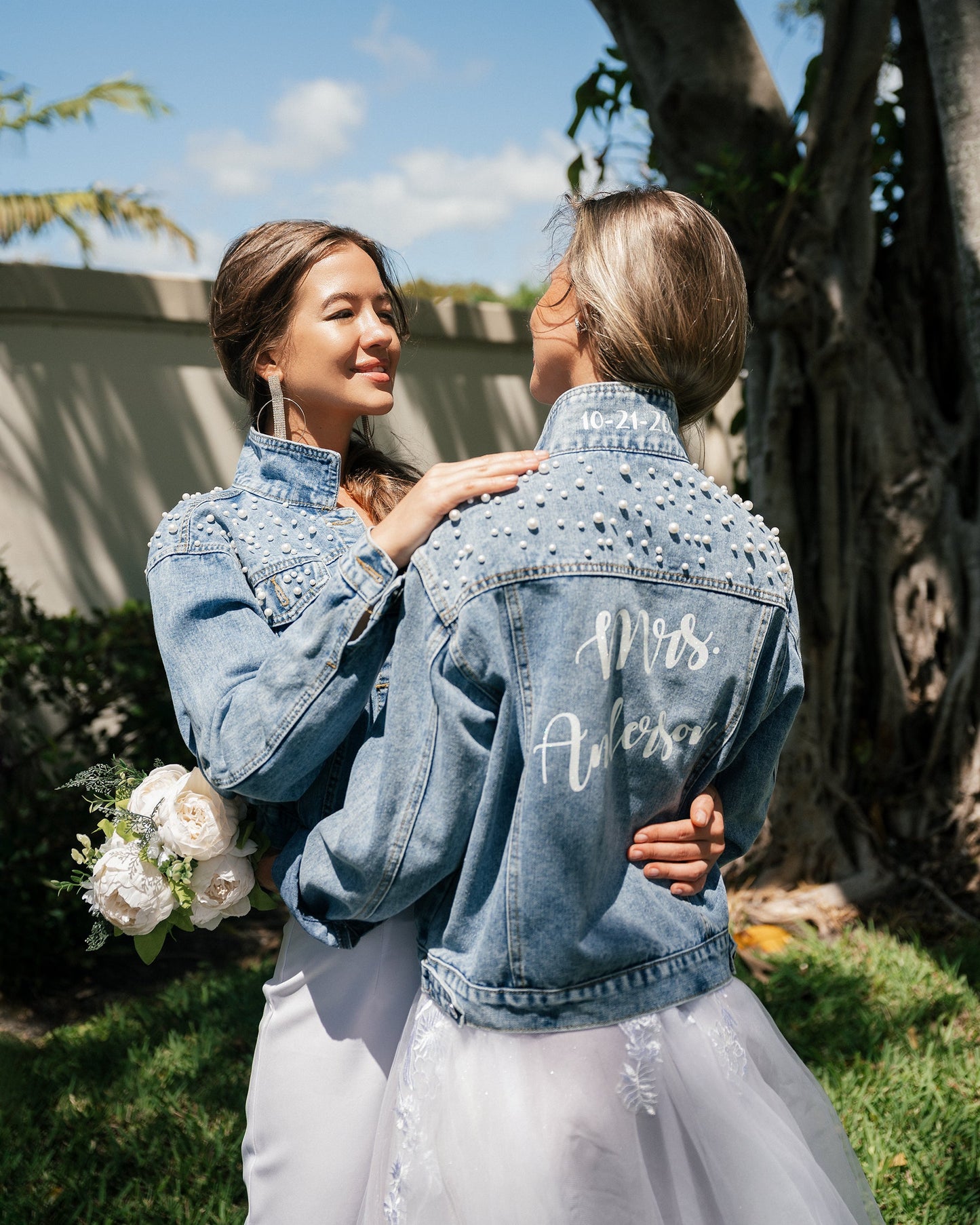 Wife of the Party Denim Custom Jacket with Pearls - Custom 