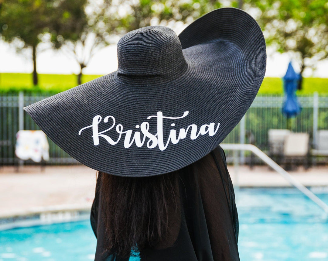 Bridesmaid Extra Large Brim Sun Hat, Bachelorette Beach Hats, Bridesmaid Gifts, Summer Bachelorette Floppy Oversized Hats, Black