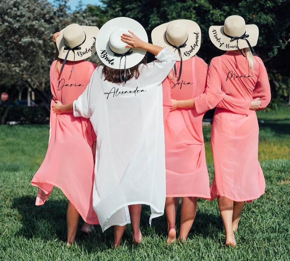 Bridesmaid floppy Sun hats w/black ribbon, Matching party Sun hats, Custom hats with names, Bachelorette hats, Maid of Honor Sun hat-glitter, Black