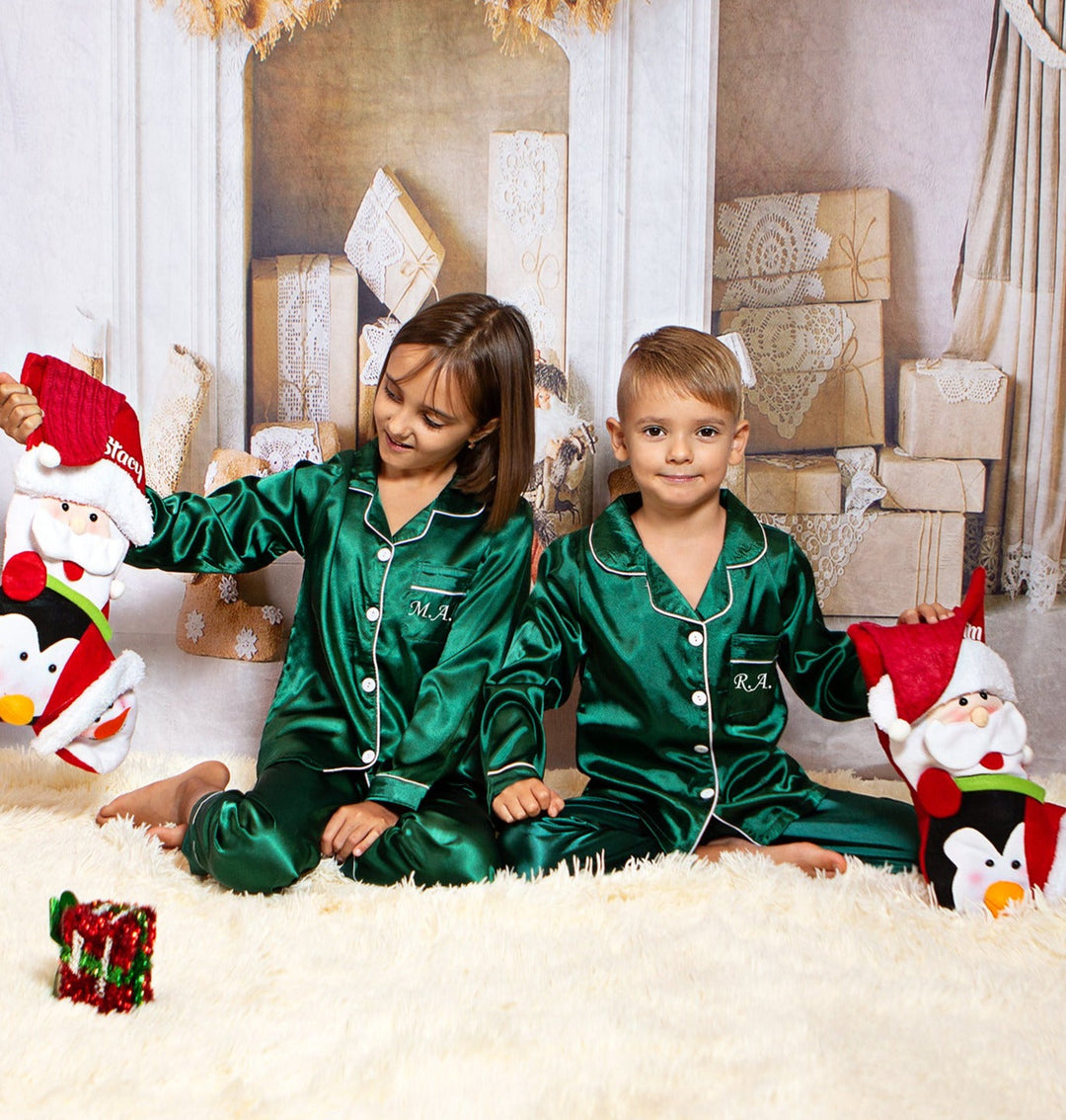 Xmas Satin Customized Family Matching Pajamas L+L – Sunny Boutique Miami
