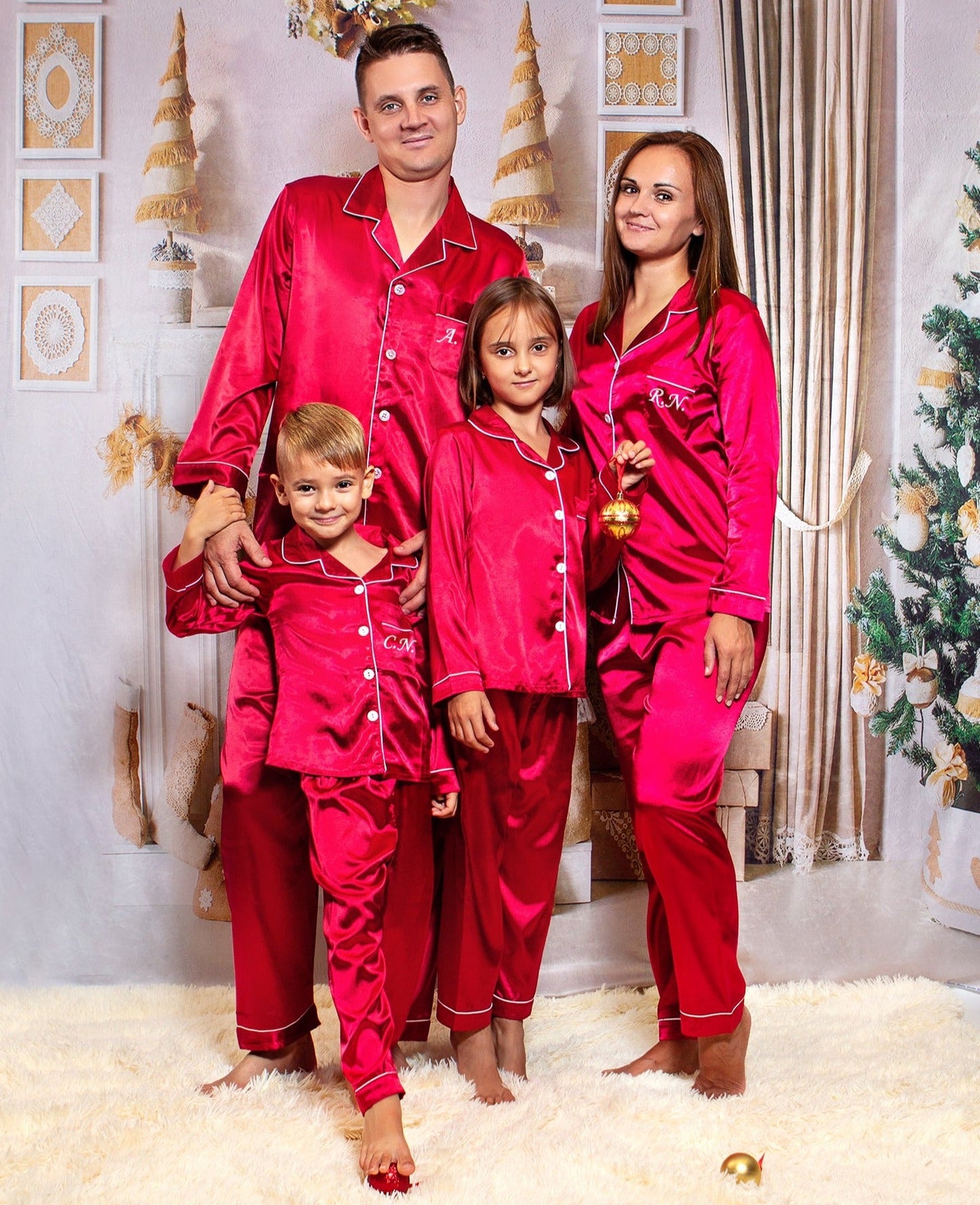 Xmas Satin Customized Family Matching Pajamas L+L - Pajamas 